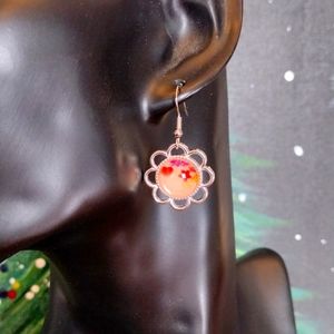 Glass dome flower earrings